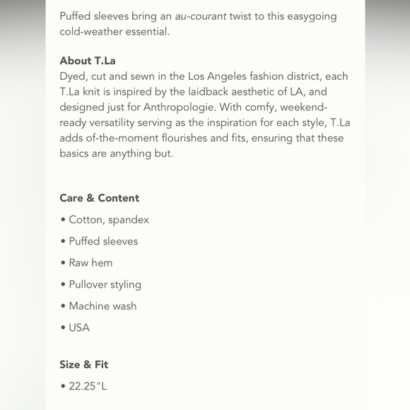 Anthropologie Crowley Puffed Long Sleeve Pullover Top - Picture 3 of 3